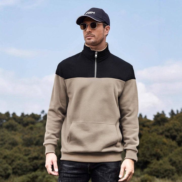 Herren funktionale Sweatjacke mit hochschließendem Kragen und praktischer Kängurutasche Drune