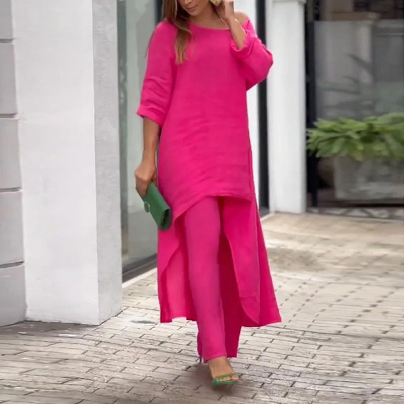 Damen luftiger Kaftan-Style Zweiteiler mit asymmetrischem Schnitt Drune
