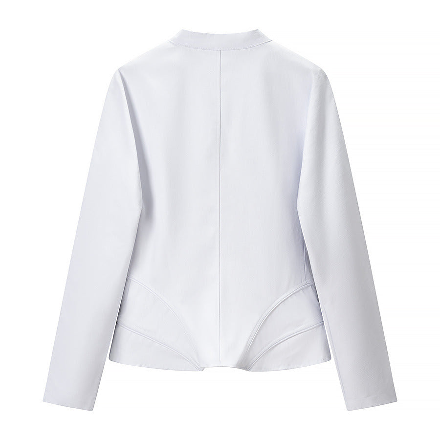 Damen Taillierte Kunstlederjacke mit Stehkragen und figurformenden Ziernähten Drune