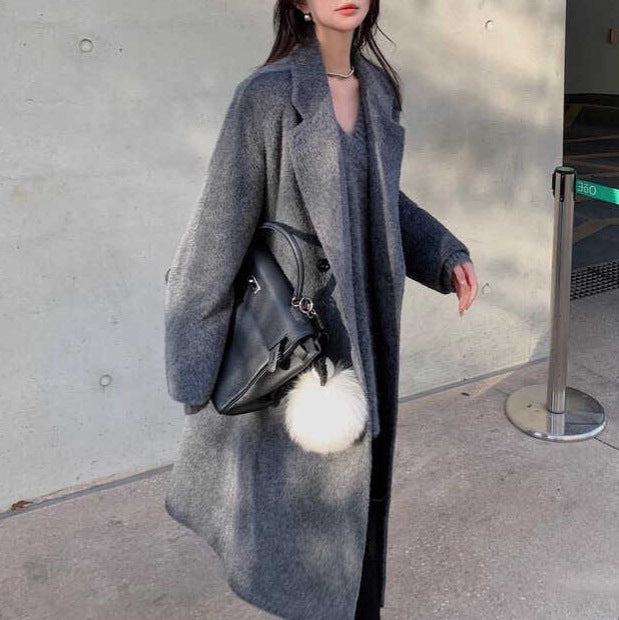 Damen Modischer und eleganter Bouclé-Mantel mit doppelter Knopfleiste Drune