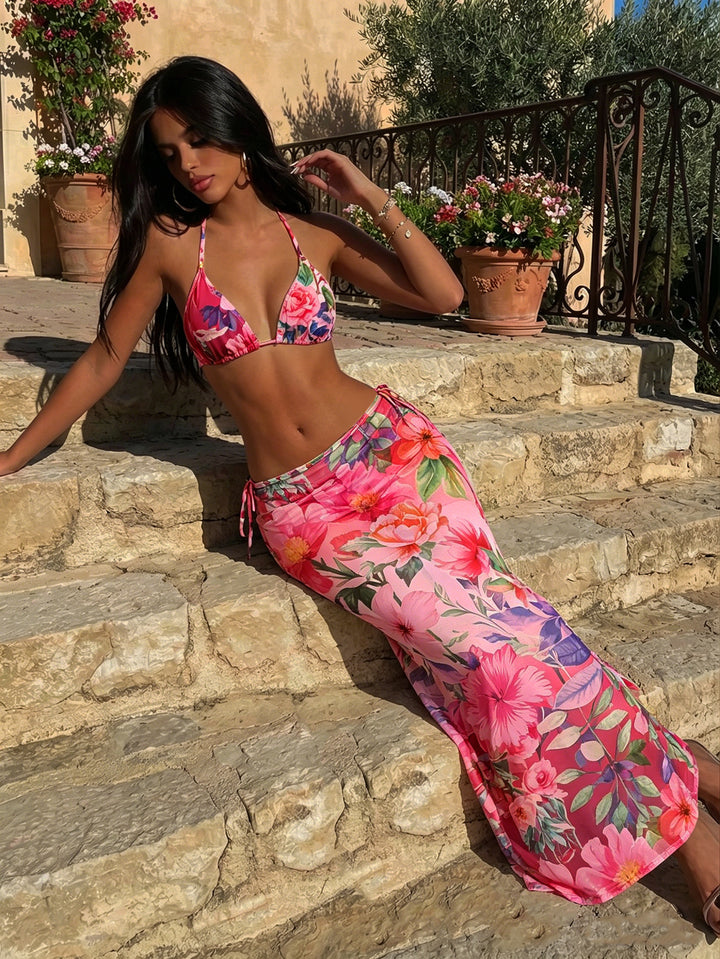 Damen Triangel-Bikini mit floralem und tierischem Muster Drune
