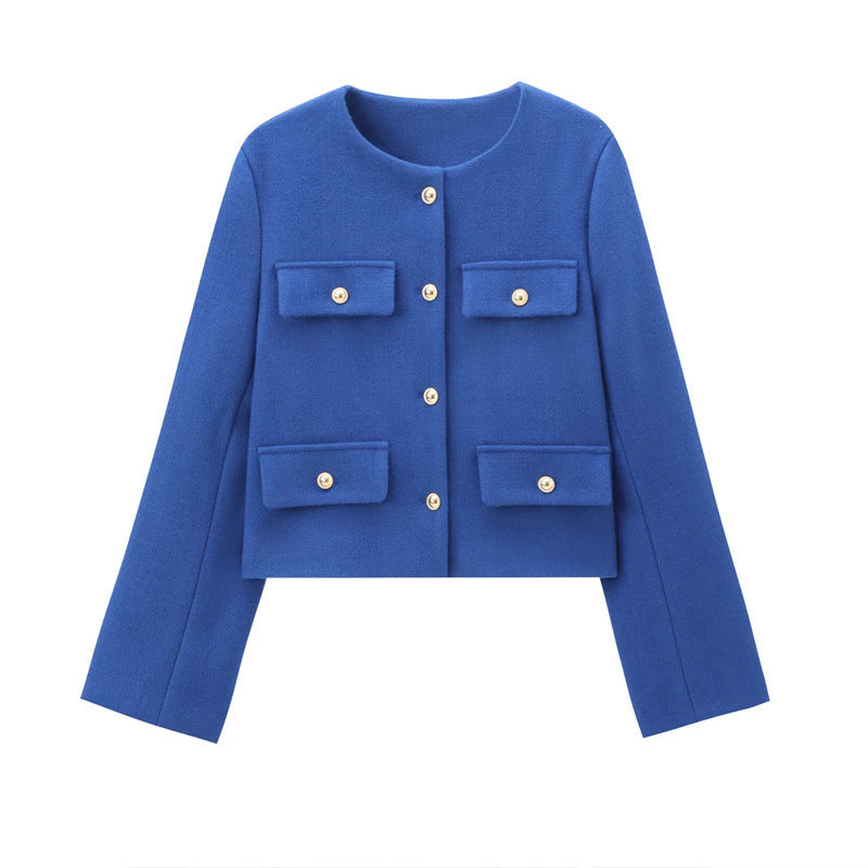 Damen Modische Kurzjacke mit dekorativen Knöpfen und praktischen Taschen Drune