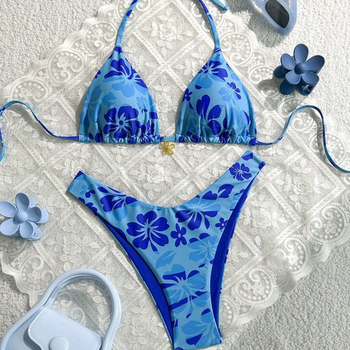 Damen Triangel-Bikini mit floralem Muster Drune