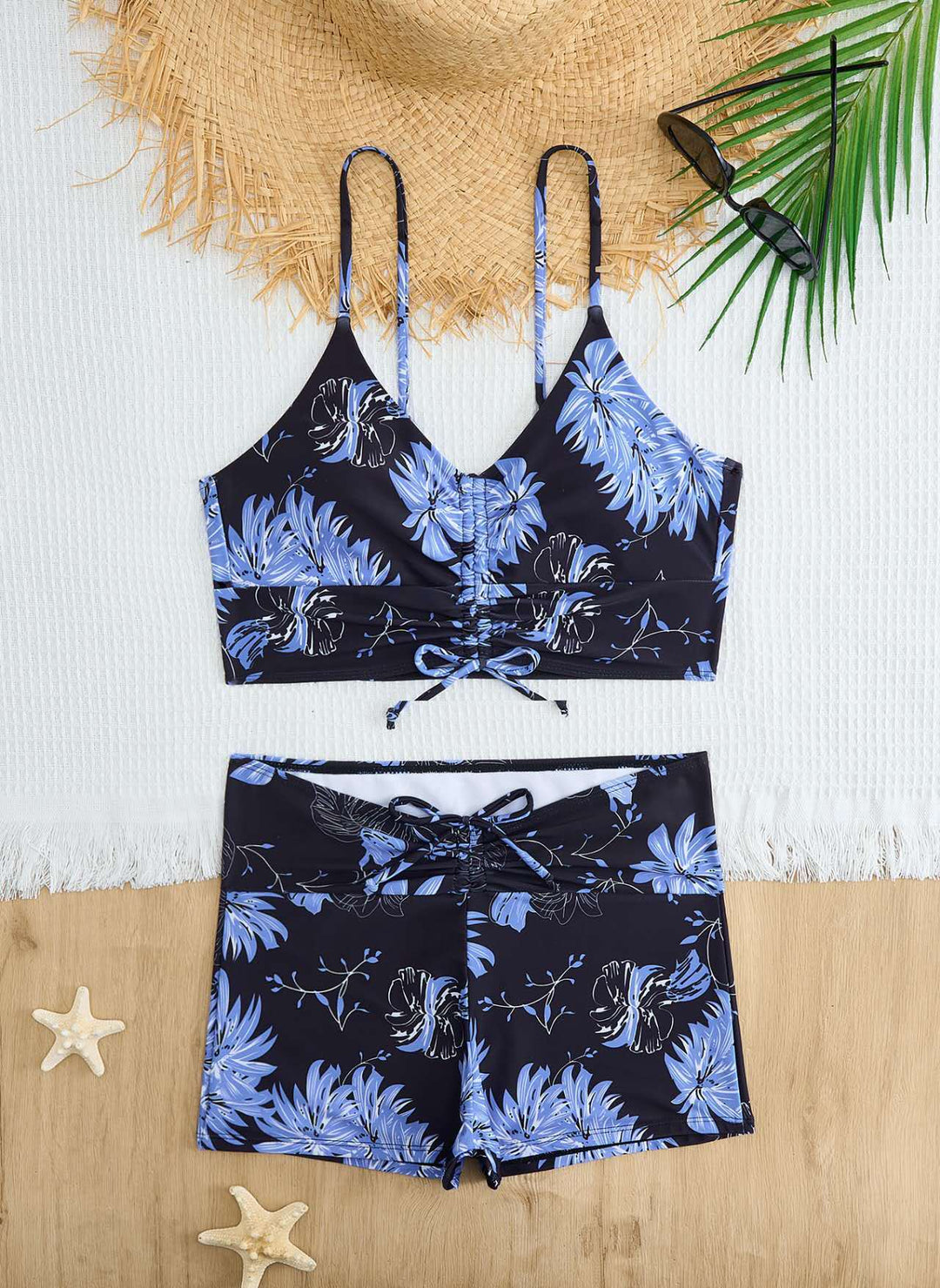 Damen Bikini mit floralem Rüschendesign und verstellbaren Trägern Drune