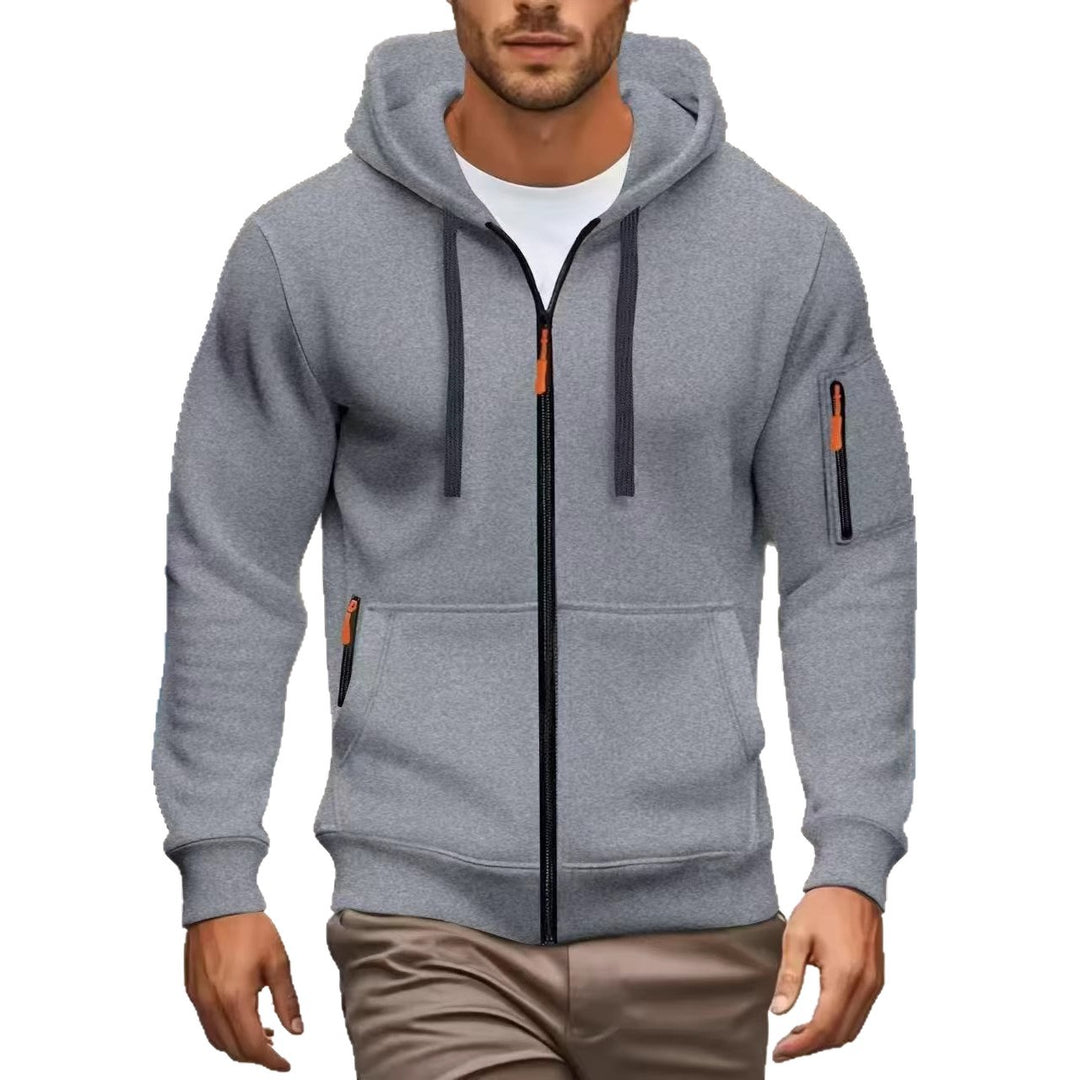 Herren nan funktionale Kapuzenjacke mit durchgehendem Reißverschluss, Ärmeltasche und elastischen Bündchen Drune