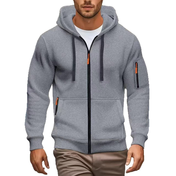 Herren nan funktionale Kapuzenjacke mit durchgehendem Reißverschluss, Ärmeltasche und elastischen Bündchen Drune
