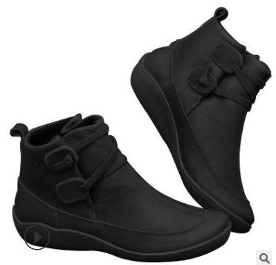 Damen Knöchelhohe Komfort-Boots aus Lederoptik mit Klettriemen und elastischer Schnürung Drune