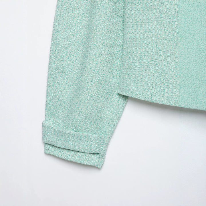 Damen Kurzjacke im Bouclé‑Mix mit verdecktem Reißverschluss und Hemdkragen Drune