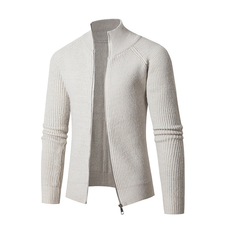 Herren nan schlanker Zip-Cardigan aus Merino-Mix mit Rippstruktur und Raglanärmeln Drune