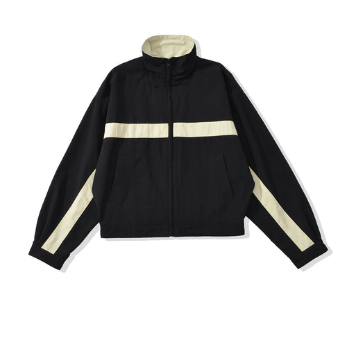 Damen Cropped Oversize-Trainingsjacke mit Stehkragen und Kontraststreifen Drune