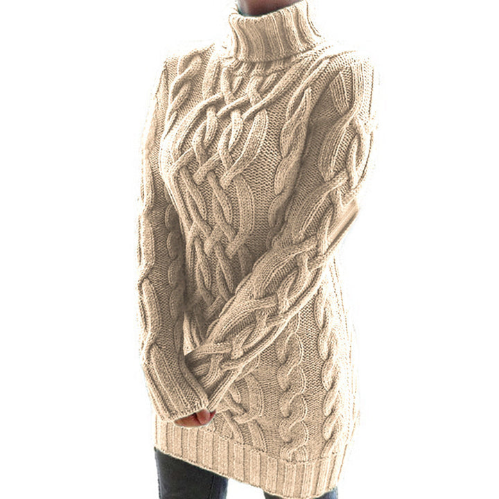 Damen Oversized Strickkleid mit markantem Zopfmuster und Rollkragen Drune