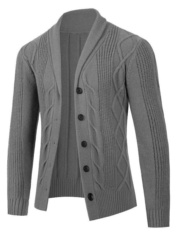Herren modische Strickjacke mit hohem Kragen und dekorativem Zopfdesign Drune