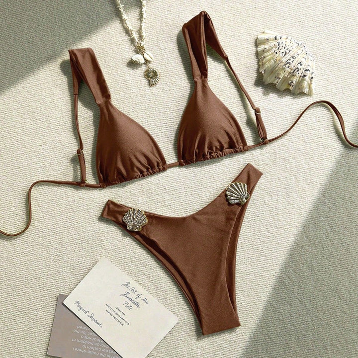 Damen Triangel-Bikini mit dekorativen Muschelverzierungen Drune