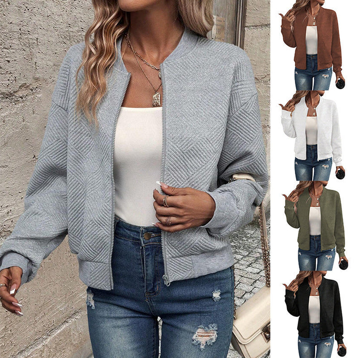 Damen modische Sweatjacke mit strukturiertem Design und praktischen Reißverschlusstaschen Drune