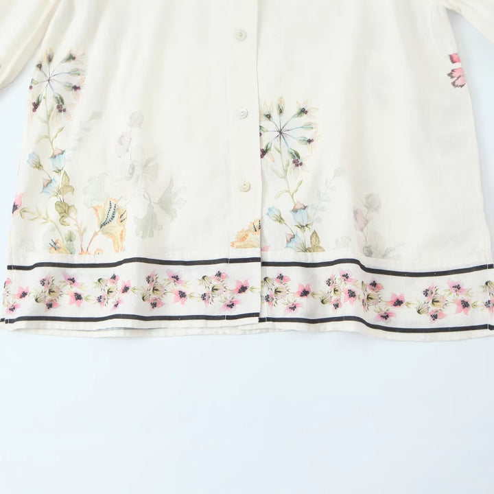 Damen Locker geschnittene florale Button-Down-Bluse mit Bordürenprint Drune