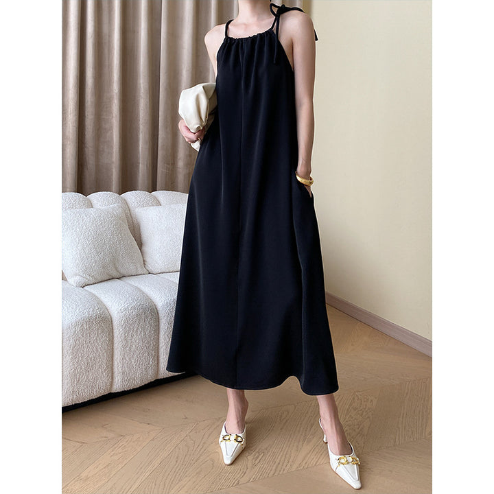 Damen Maxikleid mit gestreift verstellbaren Trägern und großzügigen Seitentaschen Drune