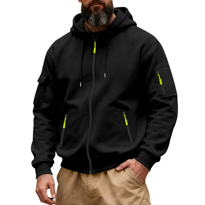 Herren nan funktionale Kapuzen-Sweatjacke mit durchgehendem Reißverschluss und Armtasche Drune