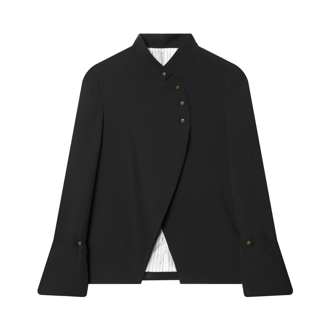 Damen Asymmetrischer Kurzblazer mit Stehkragen und Zierknopfleiste Drune