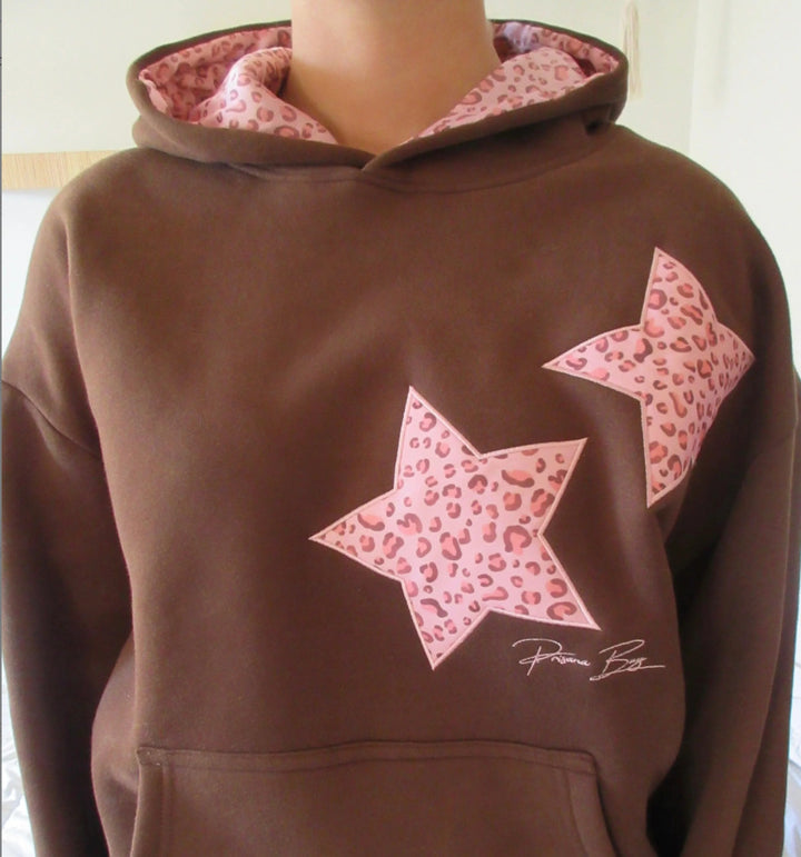 Damen nan Oversize-Kapuzenpullover mit Stern-Applikationen und gefütterter Kapuze Drune