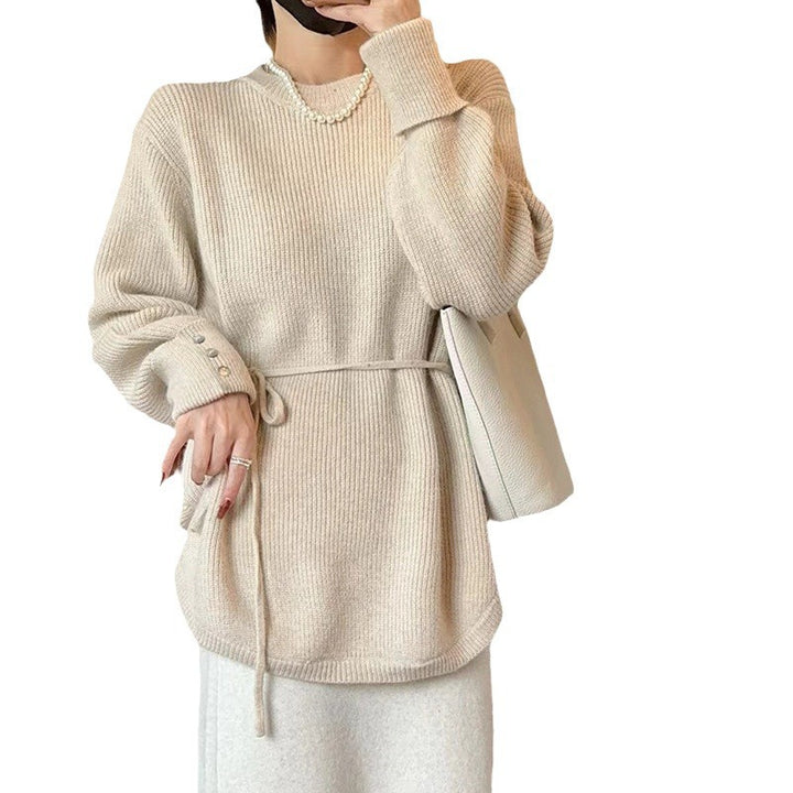 Damen lockerer Strickpulli mit Taillenschnürung und lässigem Schnitt Drune