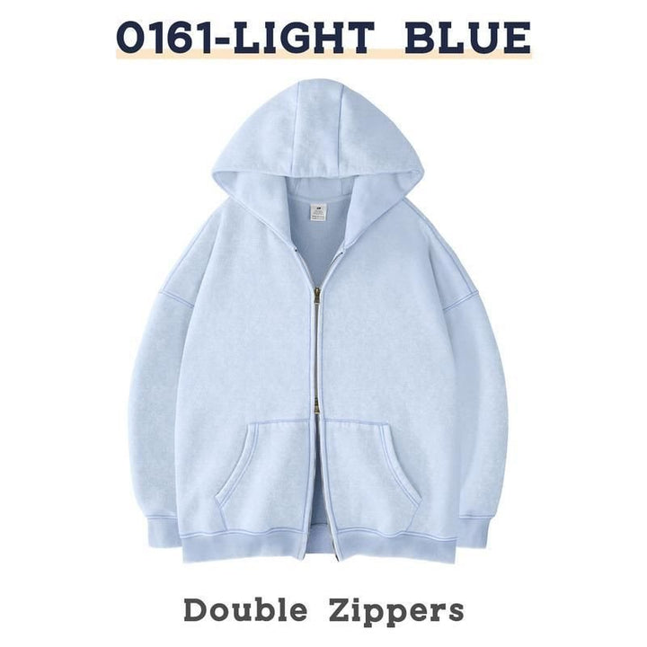 Unisex Oversized Kapuzenjacke mit Doppelreißverschluss und Kängurutaschen Drune