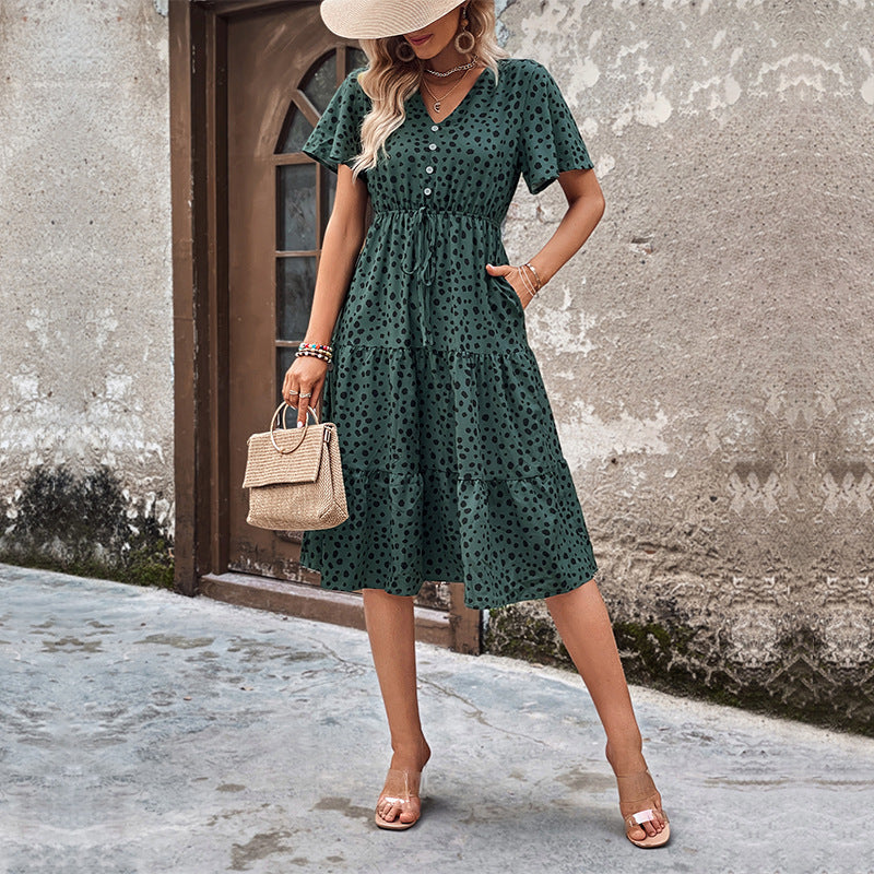 Damen Midi-Kleid mit voluminösem Rock und elegantem Bindegürtel Drune