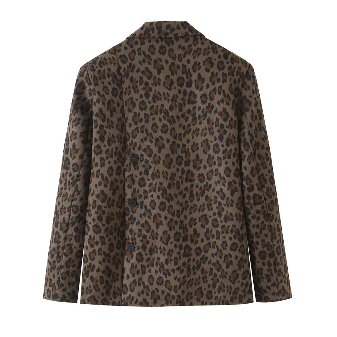 Damen Taillierter Blazer mit Leopardenprint, Reverskragen und Pattentaschen Drune