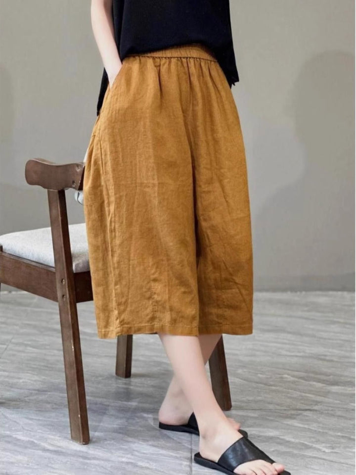 Damen Relaxed Fit Leinen Culotte Shorts Drune