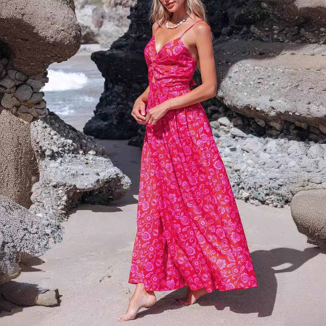 Damen Maxikleid mit raffiniertem Knotendesign und floralem Muster Drune
