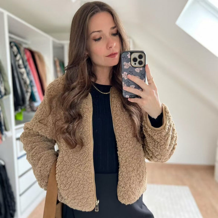 Damen Teddyjacke mit Reißverschluss und seitlichen Eingrifftaschen Drune