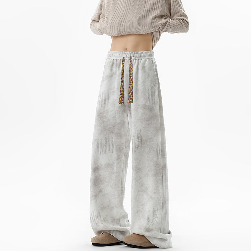 Damen Extraweite Kuschel-Loungehose mit Tunnelzug, weichem Velours und überlangem Saum Drune