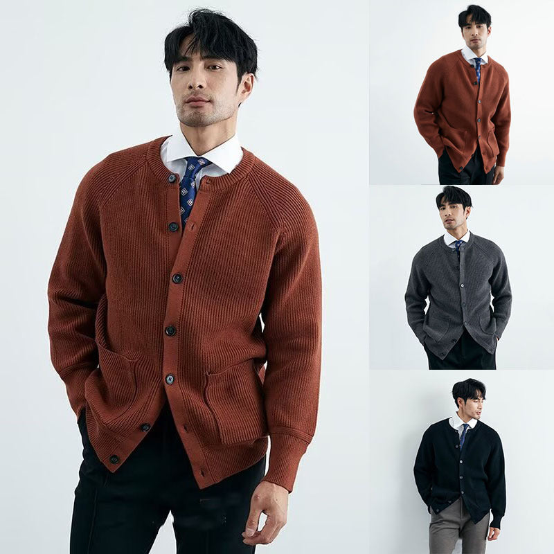 Herren Modische Strickjacke mit Rundhalsausschnitt Drune