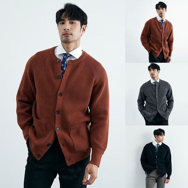 Herren Modische Strickjacke mit Rundhalsausschnitt Drune