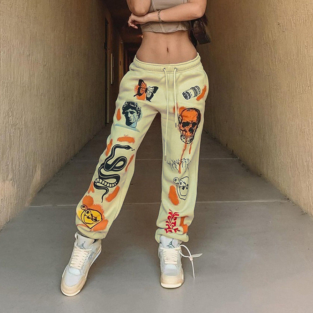 Damen Baggy Jogginghose mit kreativen Grafikdetails Drune
