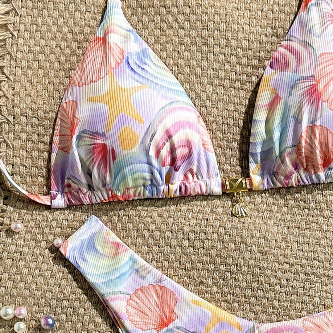Damen Triangel-Bikini mit maritimen Muschel-Muster Drune
