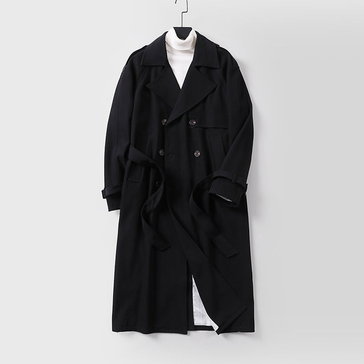 Damen Zweireihiger Oversized Trenchcoat mit weitem Schalkragen und Bindegürtel Drune