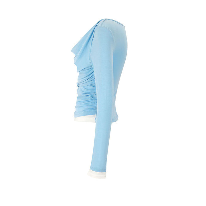 Damen figurbetontes Longsleeve mit elegantem Raffungseffekt und tiefem Ausschnitt Drune