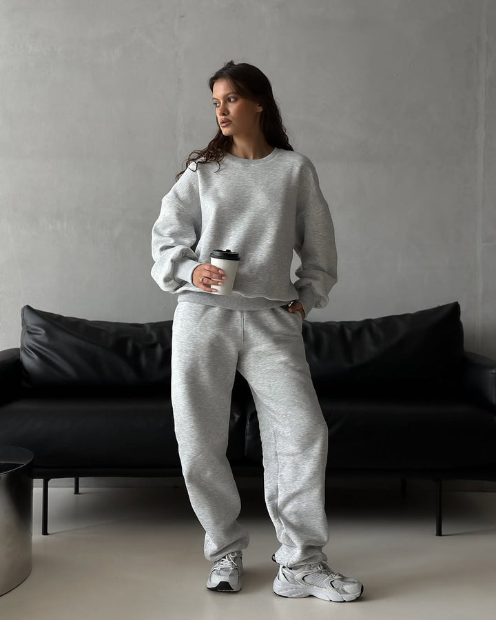 Damen taillenhohe French-Terry Jogginghose mit elastischem Bund und gerippten Fußbündchen Drune