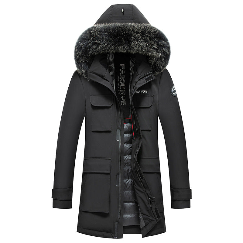 Herren Langer Winterparka mit abnehmbarer Kapuze und Kunstfellbesatz, Thermogefüttert Drune