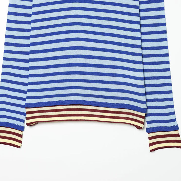 Damen Gestreifter Feinstrickpullover mit Rundhalsausschnitt und kontrastierenden Bündchen Drune