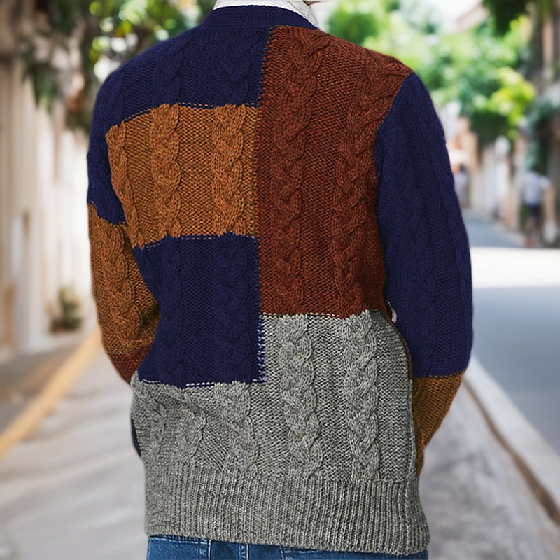 Herren Grobstrick Cardigan mit farbigen Akzenten und praktischen Taschen Drune