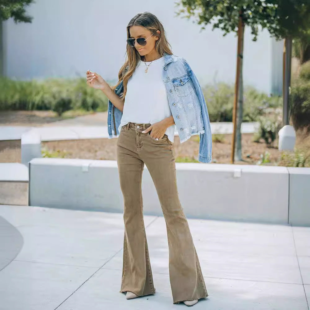 Damen Längeres Flared Jeans mit hohem Bund und modischem Design Drune