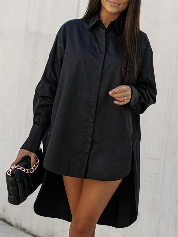 Damen Langarm Hemdblusenkleid mit modernem Schnitt und asymmetrischem Saum Drune