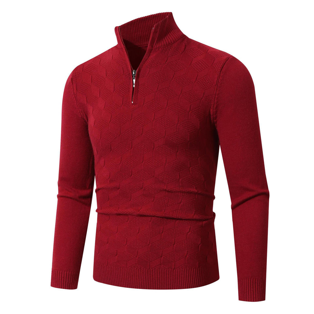 Herren modischer Strickpullover mit halbem Reißverschluss und strukturiertem Design Drune