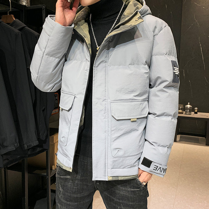 Herren gesteppte Kapuzenjacke mit Pattentaschen und verstellbaren Klettmanschetten Drune