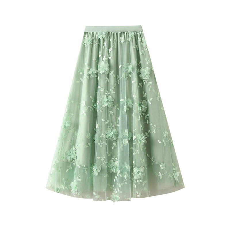 Damen Floral Bestickter Tüll Maxi Rock Drune
