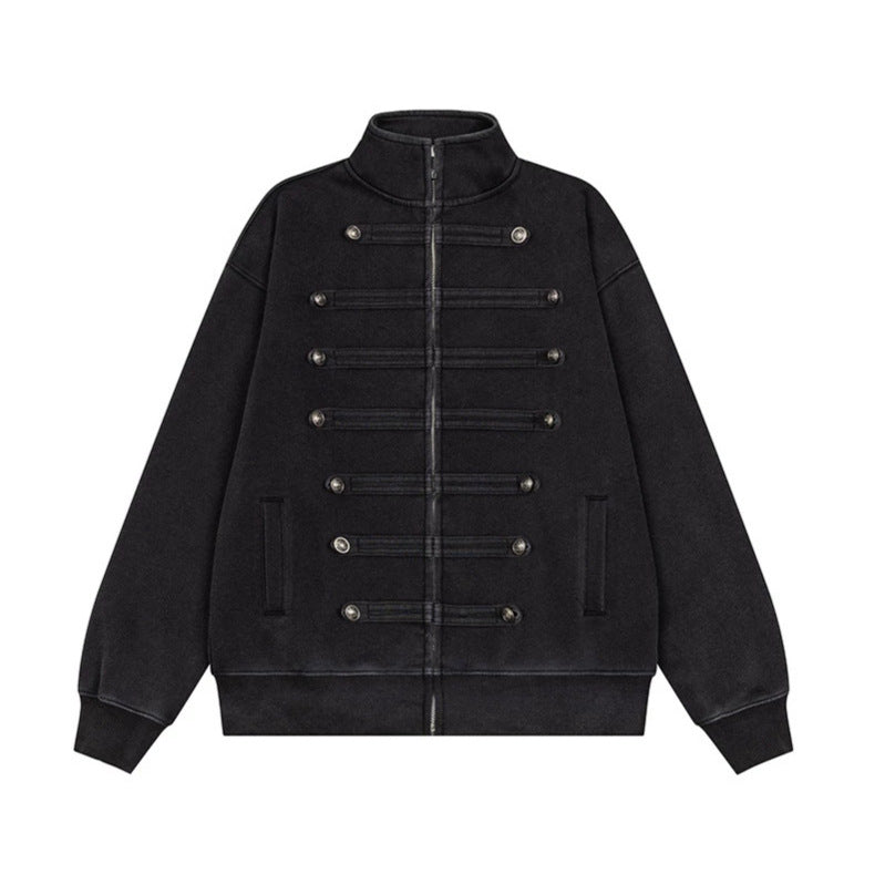 Herren Militärisch inspirierte Sweatjacke mit Stehkragen und Zierknopfleisten Drune