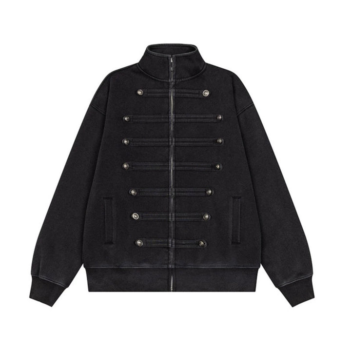 Herren Militärisch inspirierte Sweatjacke mit Stehkragen und Zierknopfleisten Drune