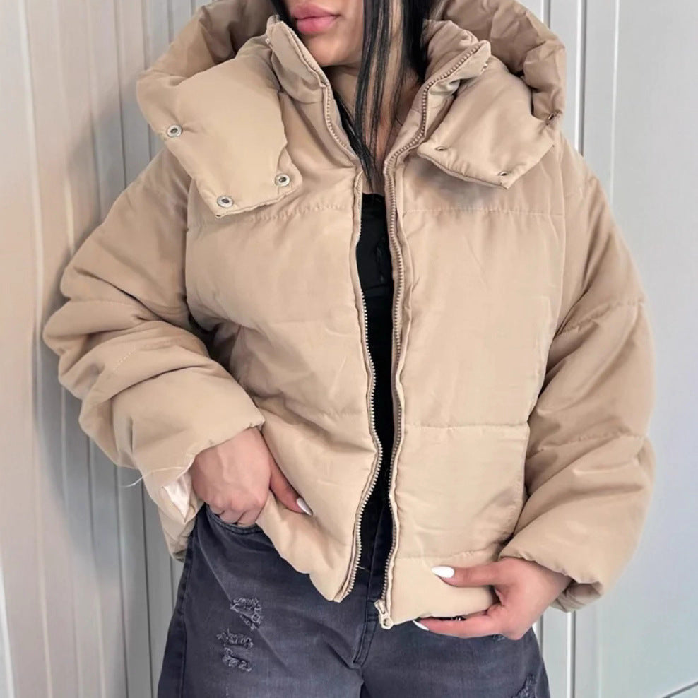 Steppjacke Damen modisch mit abnehmbarer Kapuze und Taschen