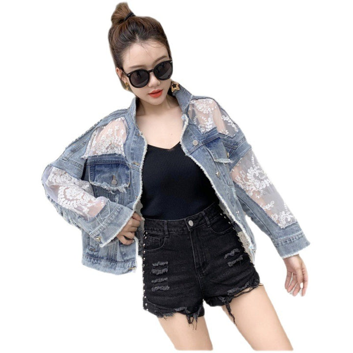 Damen Denimjacke mit transparenter Spitzenverzierung Drune